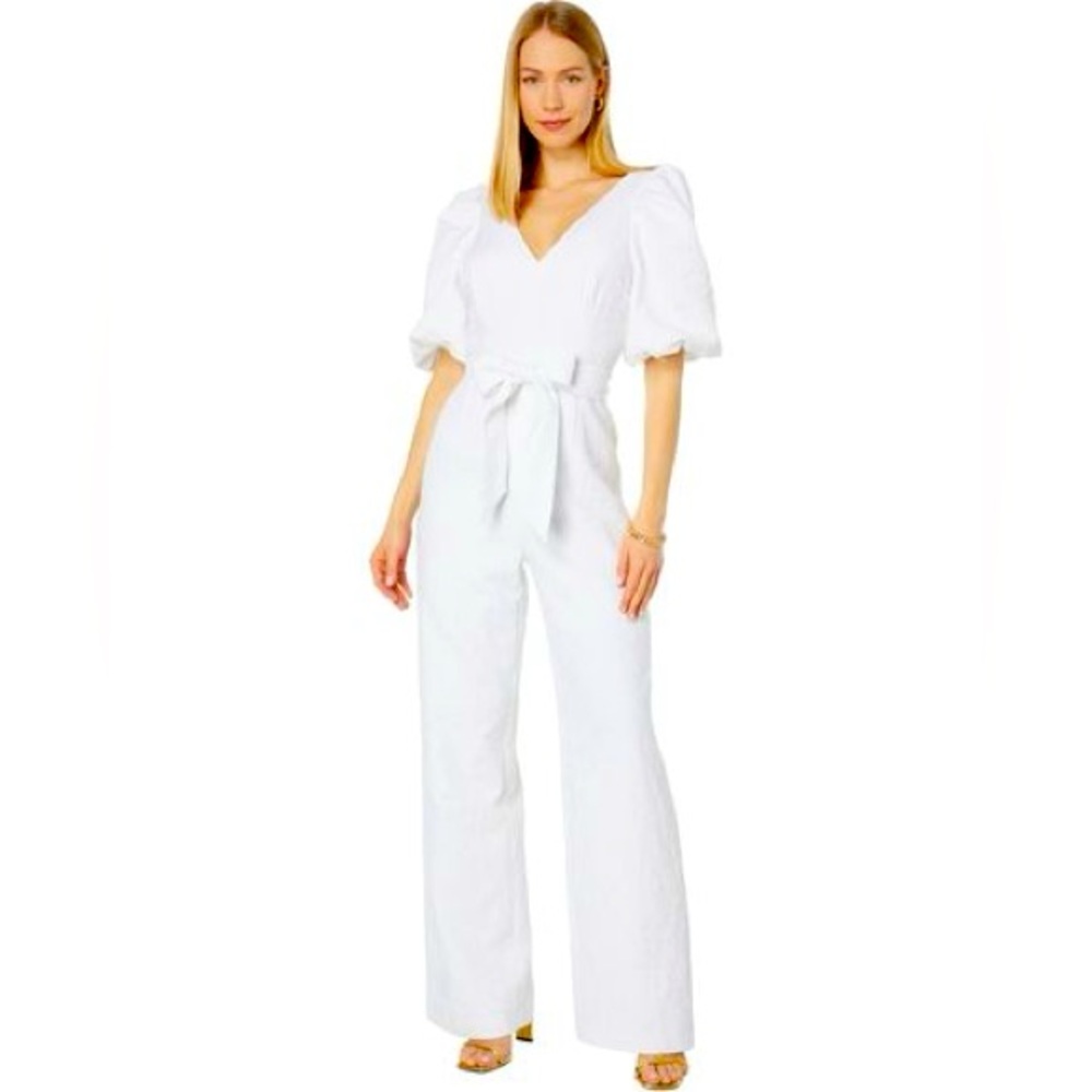 NWOT Lilly Pulitzer Kirrabelle Puff Sleeve Jumpsuit Resort White Size 2